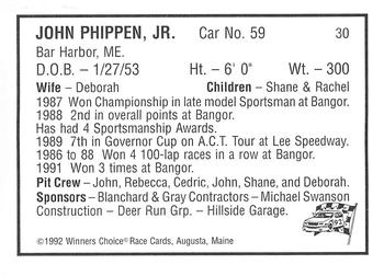 1992 Winner's Choice Mainiac #30 John Phippen Jr. Back
