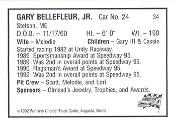 1992 Winner's Choice Mainiac #34 Gary Bellefleur Jr. Back