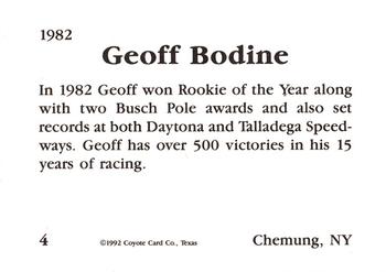 1992 Coyote Card Company Rookies #4 Geoff Bodine Back