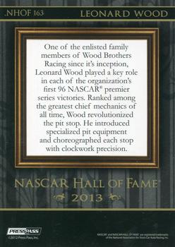 2013 Press Pass - NASCAR Hall of Fame Blue #NHOF 163 Leonard Wood Back