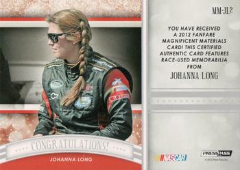 2012 Press Pass Fanfare - Magnificent Materials Dual #MM-JL2 Johanna Long Back