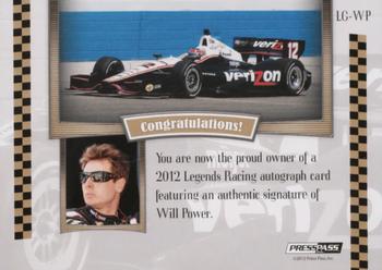 2012 Press Pass Legends - Autographs Holofoil #LG-WP Will Power Back