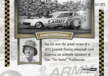 2012 Press Pass Legends - Autographs Silver #LG-DP2 Don Prudhomme Back