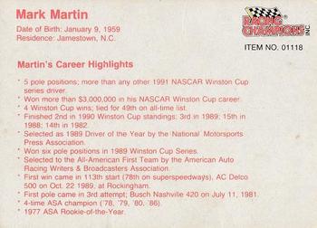 1989-92 Racing Champions Stock Car #01118 Mark Martin Back