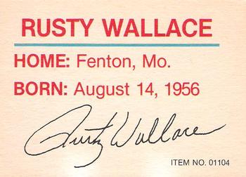 1989-92 Racing Champions Stock Car #01104 Rusty Wallace Back