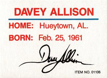 1989-92 Racing Champions Stock Car #01106 Davey Allison Back