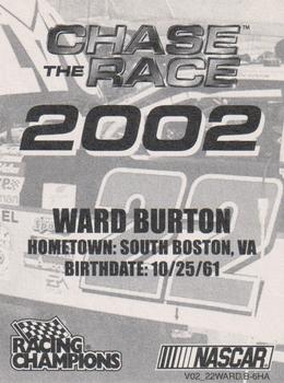 2002 Racing Champions #V02_22WARD.B-6HA Ward Burton Back