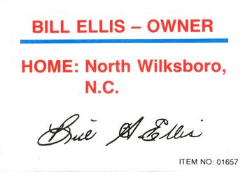 1992 Racing Champions Racing Hero's #01657 Bill Ellis Back