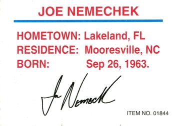 1993 Racing Champions Premier #01844 Joe Nemechek Back