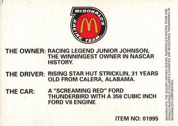 1993 Racing Champions McDonald's Racing Team #01995 Hut Stricklin Back