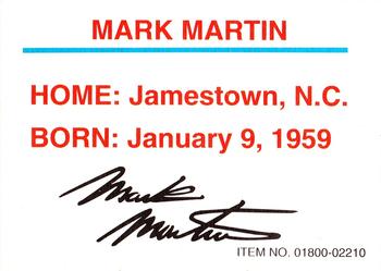 1994 Racing Champions Premier #01800-02210 Mark Martin Back