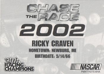 2002 Racing Champions Premier #774275-6HA Ricky Craven Back