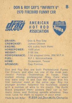 1971 Fleer AHRA Drag Champs Canadian #8 Don Gay / Roy Gay Back