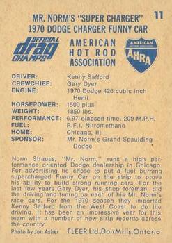 1971 Fleer AHRA Drag Champs Canadian #11 Kenny Stafford Back