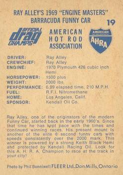 1971 Fleer AHRA Drag Champs Canadian #19 Ray Alley Back