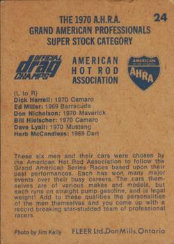 1971 Fleer AHRA Drag Champs Canadian #24 Dick Harrell / Ed Miller / Don Nicholson / Bill Hielscher / Dave Lyall / Herb McCandless Back