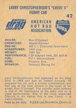 1971 Fleer AHRA Drag Champs Canadian #42 Ron O'Donnell Back