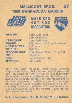 1971 Fleer AHRA Drag Champs Canadian #57 Jerry Mallicoat / Tom Chamblis Back
