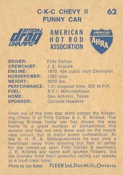 1971 Fleer AHRA Drag Champs Canadian #62 Fritz Callier Back