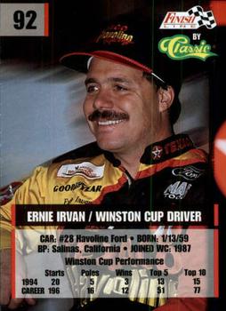 1995 Finish Line - Silver #92 Ernie Irvan Back