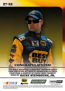2013 Press Pass Ignite - Hot Threads Silver #HT-RS Ricky Stenhouse Jr. Back