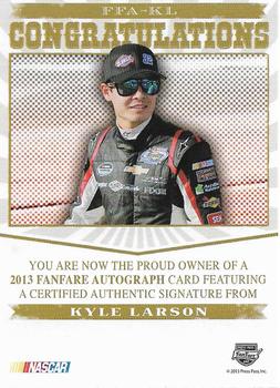 2013 Press Pass Fanfare - Autographs Silver Door Number #FFA-KL Kyle Larson Back