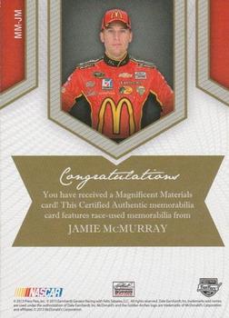 2013 Press Pass Fanfare - Magnificent Materials Dual Swatches #MM-JM Jamie McMurray Back