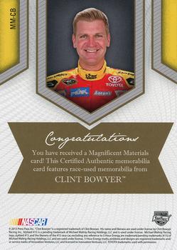 2013 Press Pass Fanfare - Magnificent Materials Dual Swatches Melting #MM-CB Clint Bowyer Back