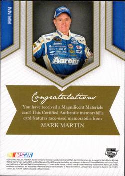 2013 Press Pass Fanfare - Magnificent Materials Gold #MM-MM Mark Martin Back