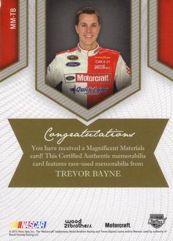 2013 Press Pass Fanfare - Magnificent Materials Silver #MM-TB Trevor Bayne Back