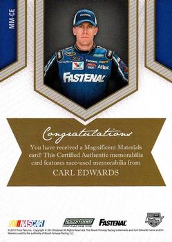 2013 Press Pass Fanfare - Magnificent Materials Silver #MM-CE Carl Edwards Back
