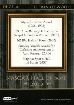 2013 Press Pass Fanfare - NASCAR Hall of Fame Blue #NHOF 165 Leonard Wood Back