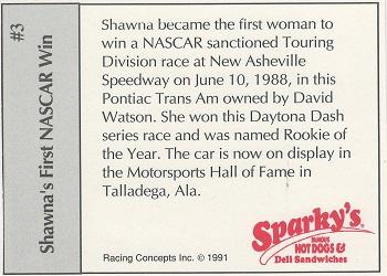 1991 Sparky's Racing Team #3 Shawna's First NASCAR Win Back