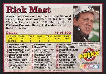 1992 Maxx (Black) #1 Rick Mast Back