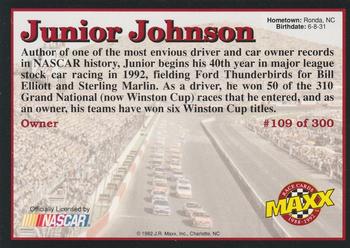 1992 Maxx (Black) #109 Junior Johnson Back