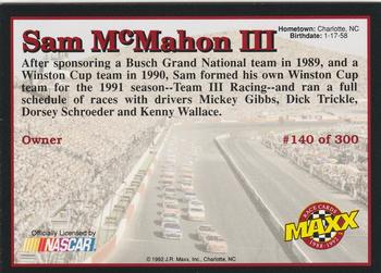 1992 Maxx (Black) #140 Sam McMahon III Back