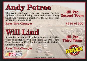 1992 Maxx (Black) #239 Andy Petree/ Will Lind Back
