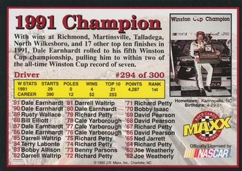 1992 Maxx (Black) #294 Dale Earnhardt Back