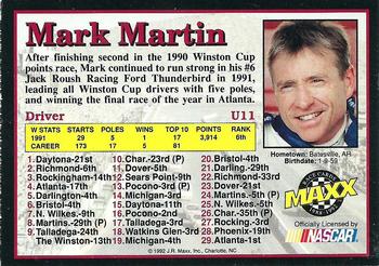 1992 Maxx Update (Black) #U11 Mark Martin Back