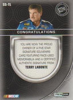 2014 Press Pass Five Star - Signature Souvenirs Gold #SS-TL Terry Labonte Back