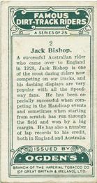 1929 Ogdens Famous Dirt Track Riders #2 Jack Bishop Back