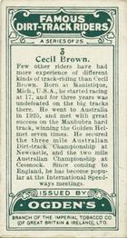 1929 Ogdens Famous Dirt Track Riders #3 Cecil Brown Back