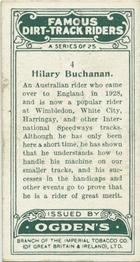 1929 Ogdens Famous Dirt Track Riders #4 Hilary Buchanan Back