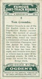 1929 Ogdens Famous Dirt Track Riders #6 Tom Croombs Back
