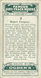 1929 Ogdens Famous Dirt Track Riders #9 Roger Frogley Back