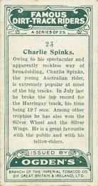 1929 Ogdens Famous Dirt Track Riders #23 Charlie Spinks Back