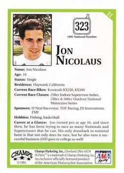 1991 Champs Hi Flyers #31 Jon Nicolaus Back
