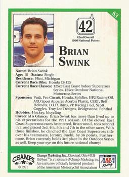 1991 Champs Hi Flyers #63 Brian Swink Back