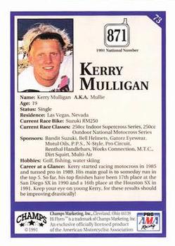 1991 Champs Hi Flyers #73 Kerry Mulligan Back