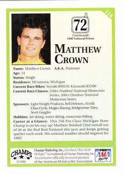 1991 Champs Hi Flyers #114 Matthew Crown Back